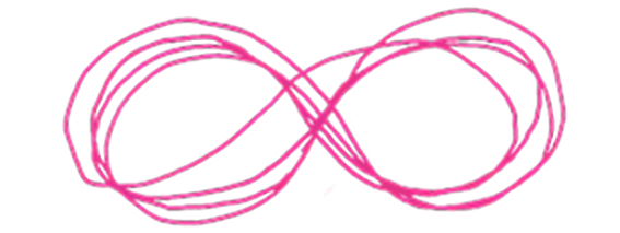 A pink string is connected to the center of a black background.