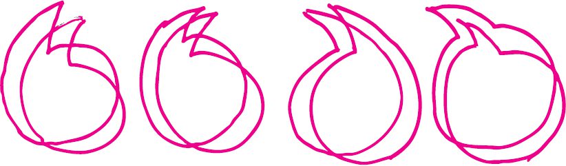 A pink drawing of two fruit with the letter o in each.